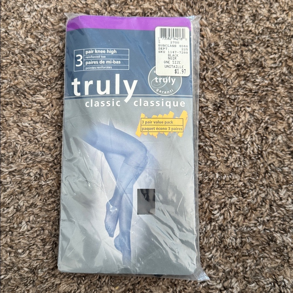 Vintage Truly Classic Knee High Pantyhose Stockings in Black 3 Pack 9-11